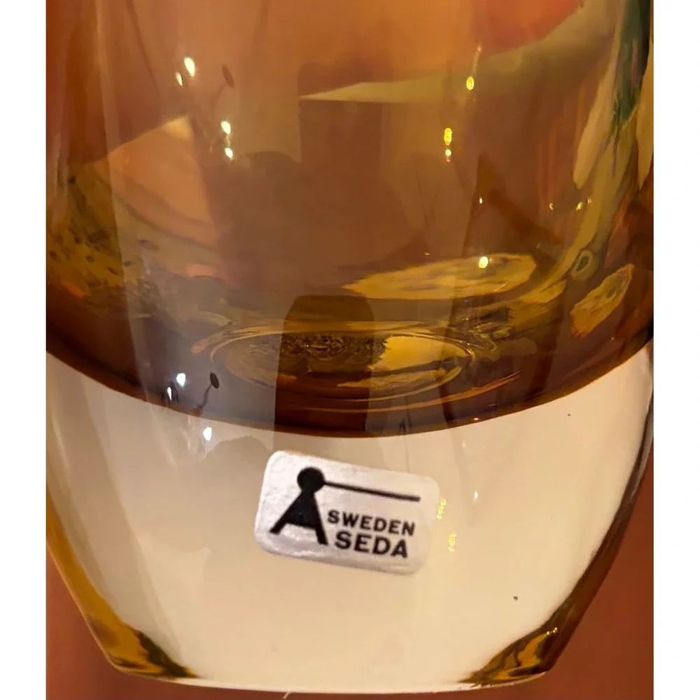 Vintage NWT Seda Sweden Art Glass Bud Vase Amber Mid Century Modern Scandinavian
